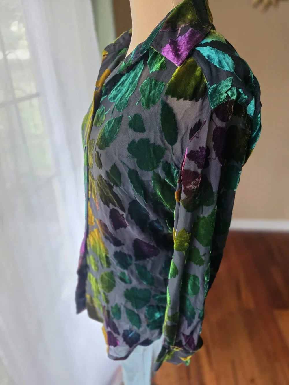 Vintage Burnout Velvet Blouse Tank Set Sheer Jewel Tone Leaves Whimsigoth Large